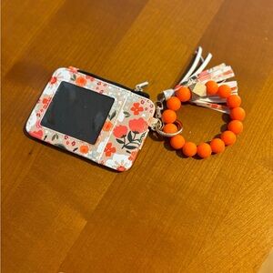 Floral ID Wallet with Orange Beaded Keychain